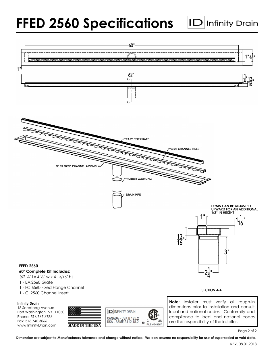 Ffed 2560 specifications | Infinity Drain FFED 2560 Series Submittal Sheet User Manual | Page 2 / 2