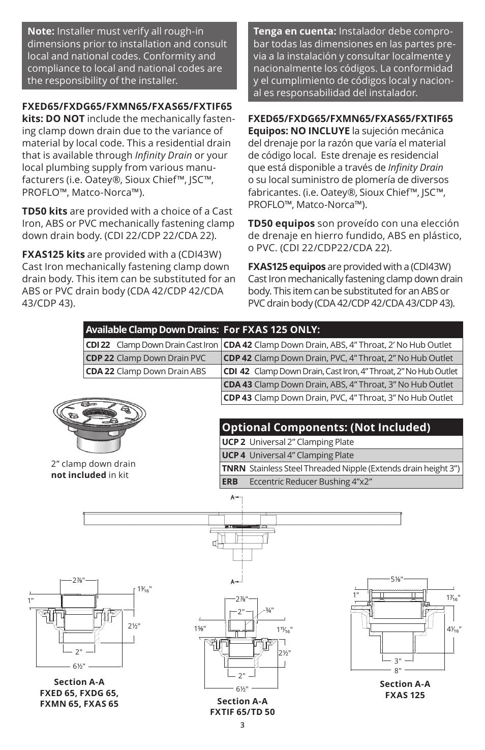 Optional components: (not included) | Infinity Drain TD Series Installation Instructions User Manual | Page 3 / 6