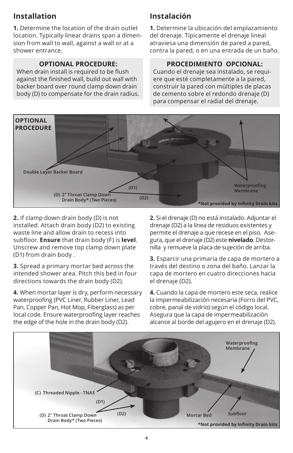 Installation, Instalación | Infinity Drain TD Series Installation Instructions User Manual | Page 4 / 6