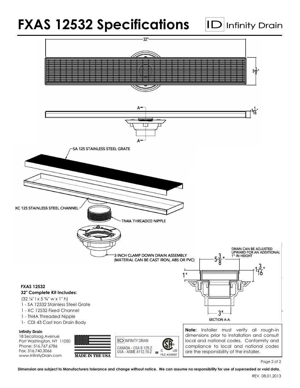 Infinity Drain FXAS 12532 Series Submittal Sheet User Manual | Page 2 / 2