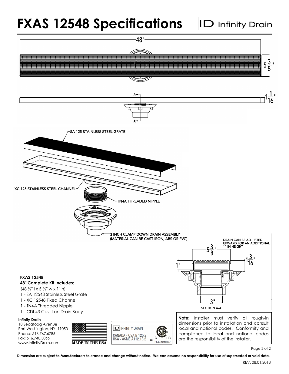 Infinity Drain FXAS 12548 Series Submittal Sheet User Manual | Page 2 / 2
