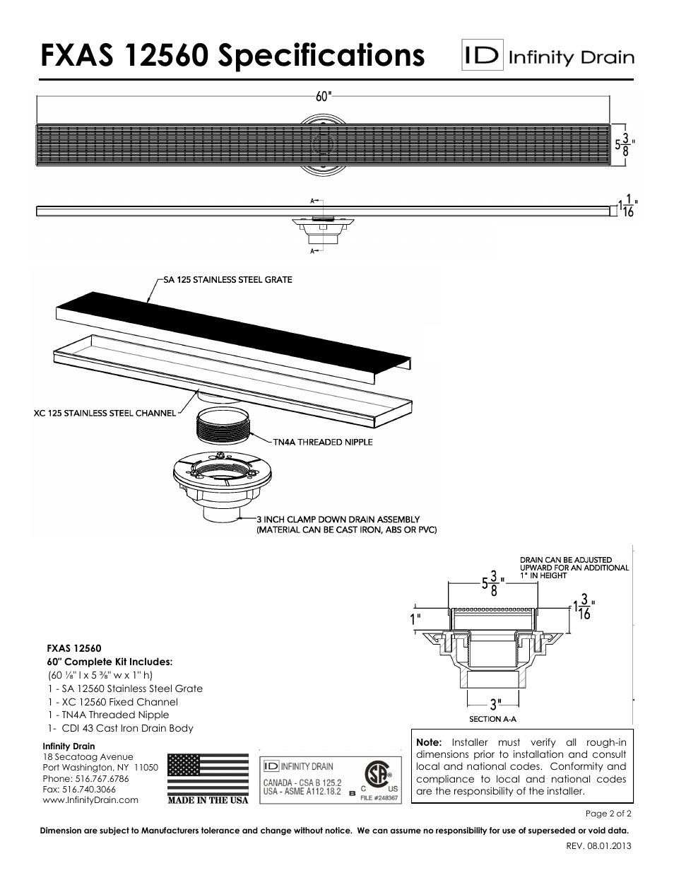 Infinity Drain FXAS 12560 Series Submittal Sheet User Manual | Page 2 / 2