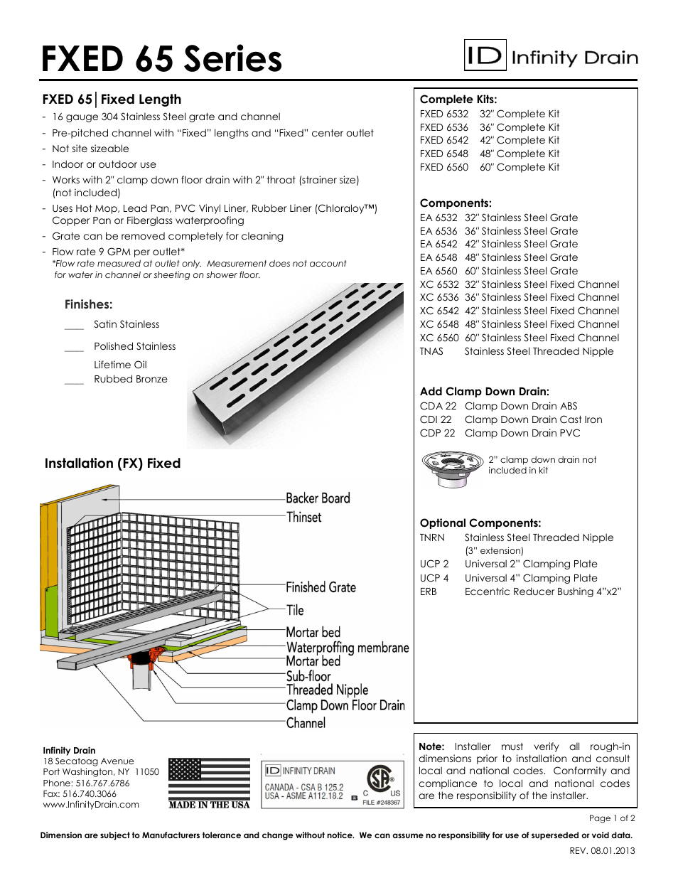 Infinity Drain FXED 6532 Series Submittal Sheet User Manual | 2 pages