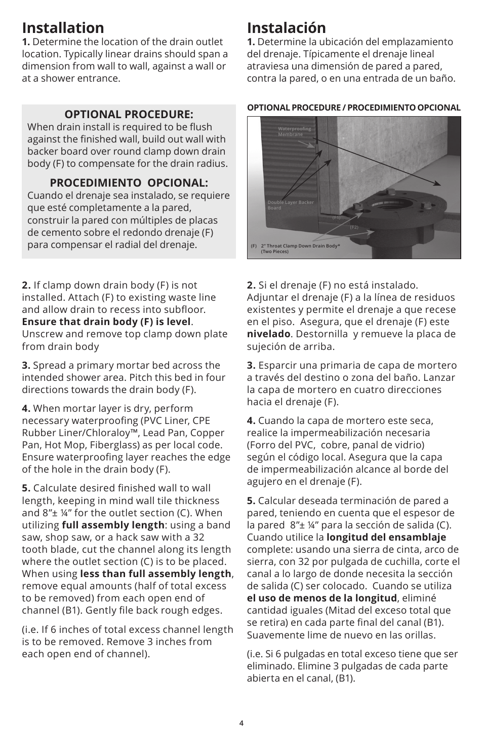 Installation, Instalación | Infinity Drain S-DGAS 65 Install Instructions User Manual | Page 4 / 8