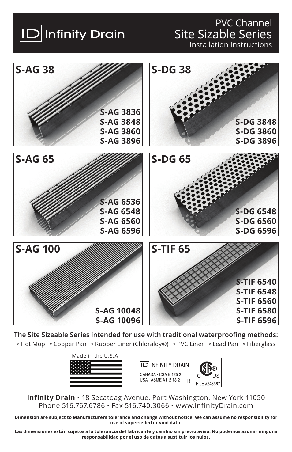 Infinity Drain S-AG 38 Install Instructions User Manual | 8 pages