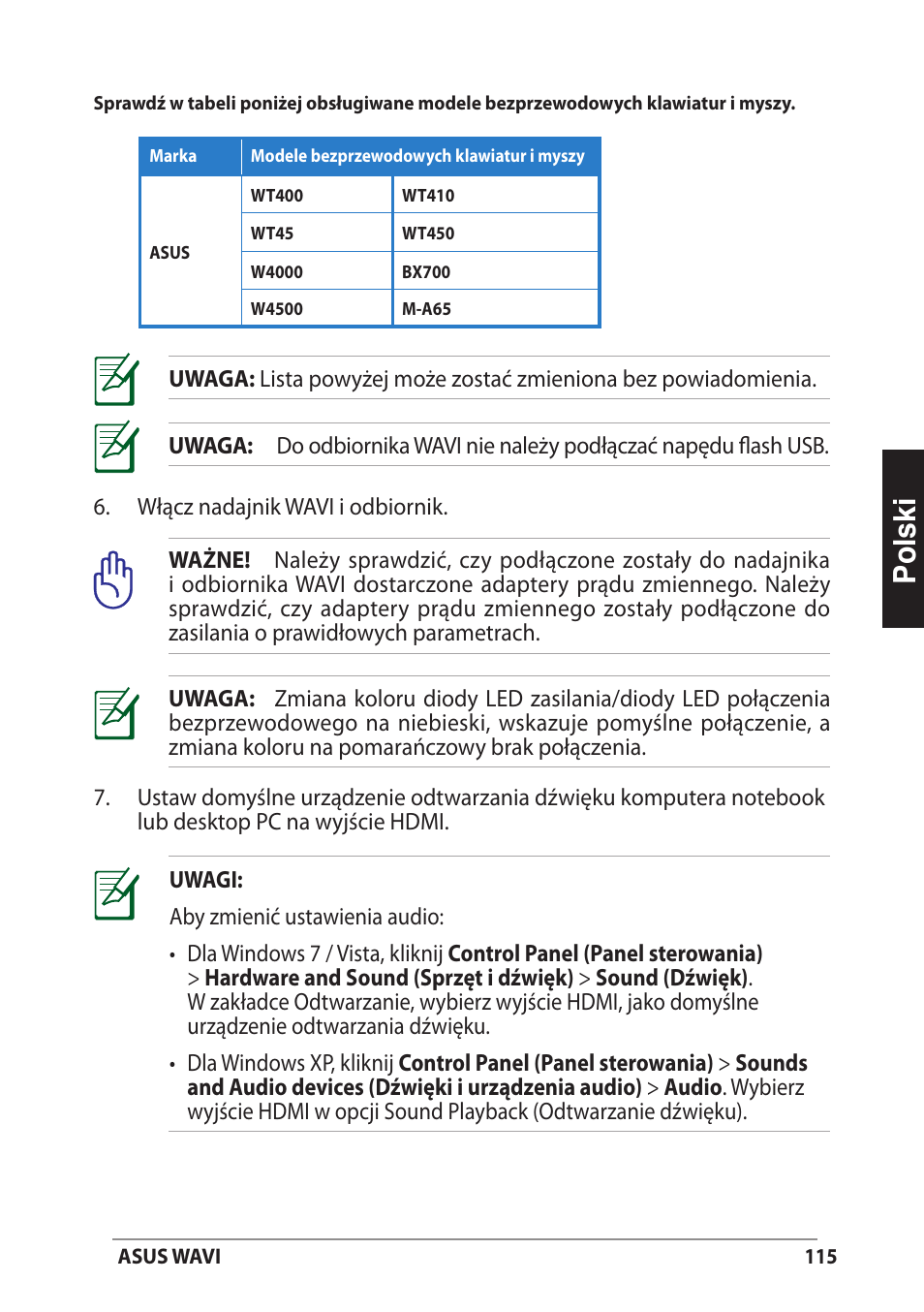 Polski | Asus WAVI User Manual | Page 115 / 197