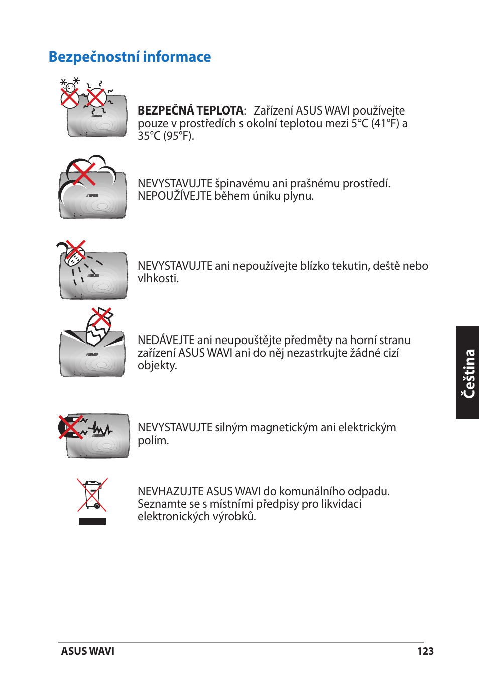 Bezpečnostní informace, Čeština bezpečnostní informace | Asus WAVI User Manual | Page 123 / 197