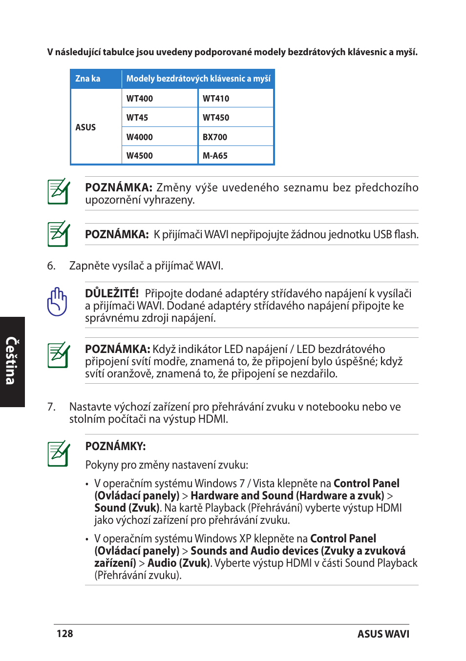 Čeština | Asus WAVI User Manual | Page 128 / 197