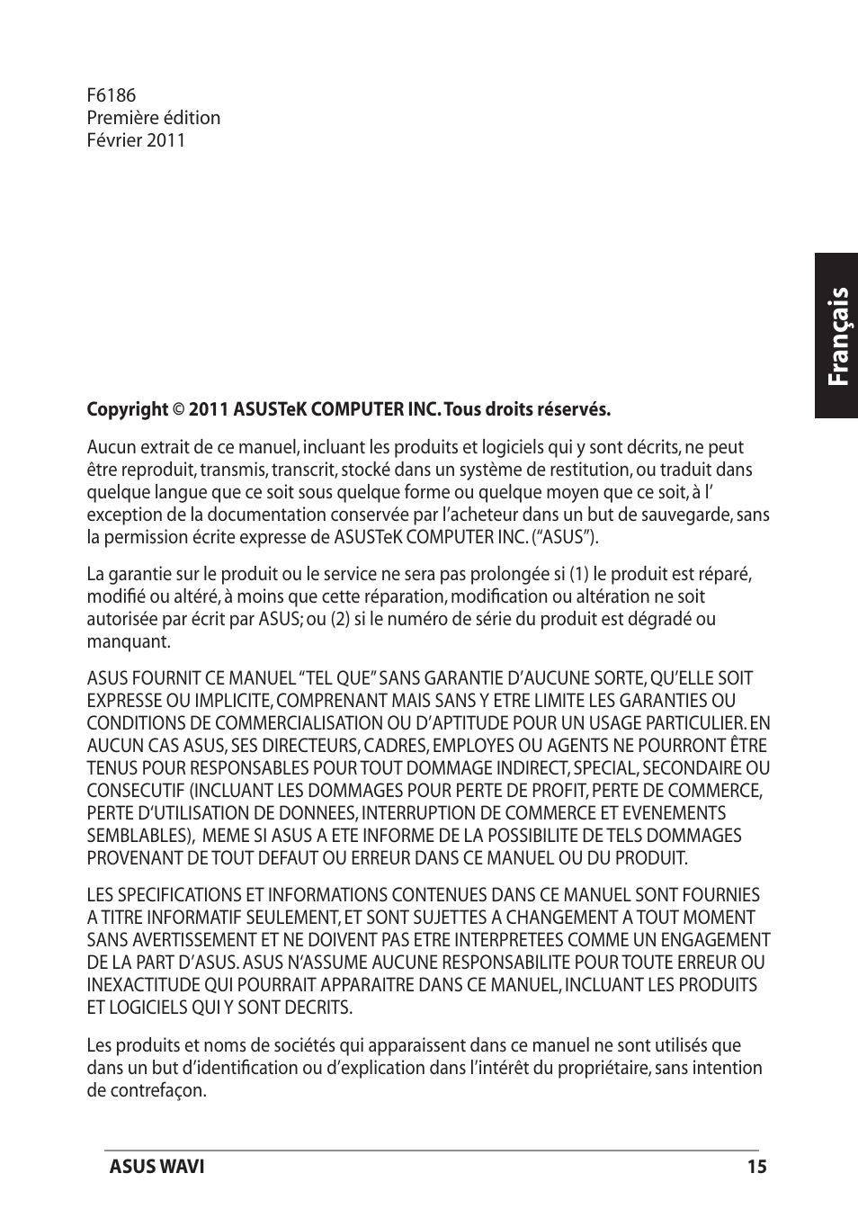 Fr anç ais | Asus WAVI User Manual | Page 15 / 197