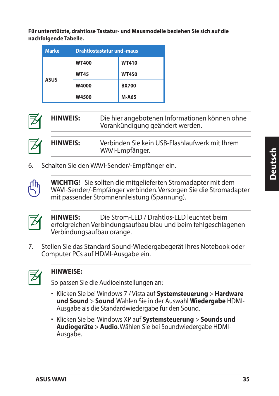 Deutsch | Asus WAVI User Manual | Page 35 / 197