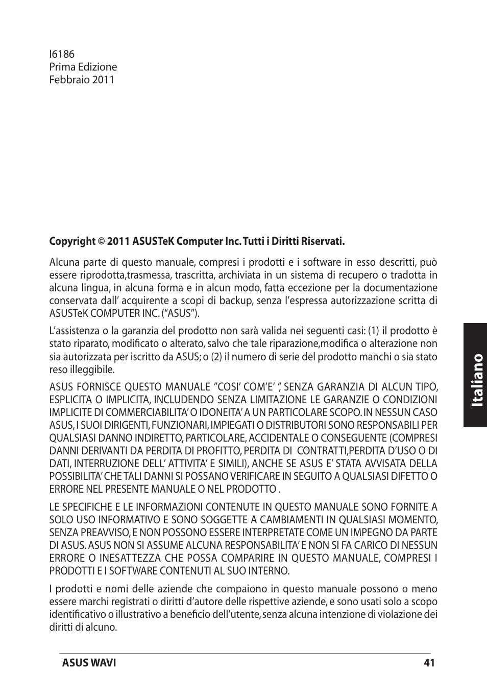 Italiano | Asus WAVI User Manual | Page 41 / 197