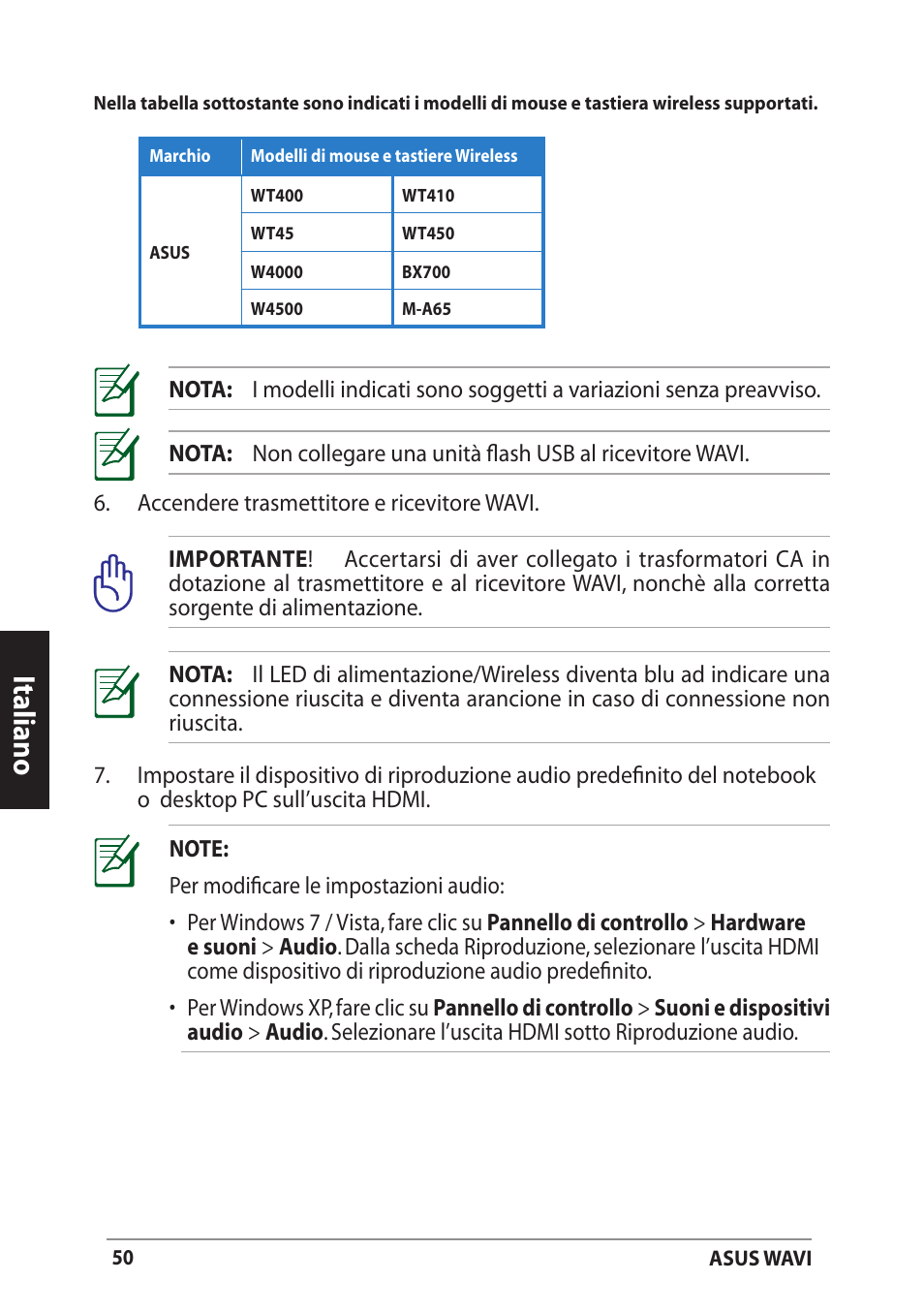 Deutsch italiano italiano italiano italiano | Asus WAVI User Manual | Page 50 / 197