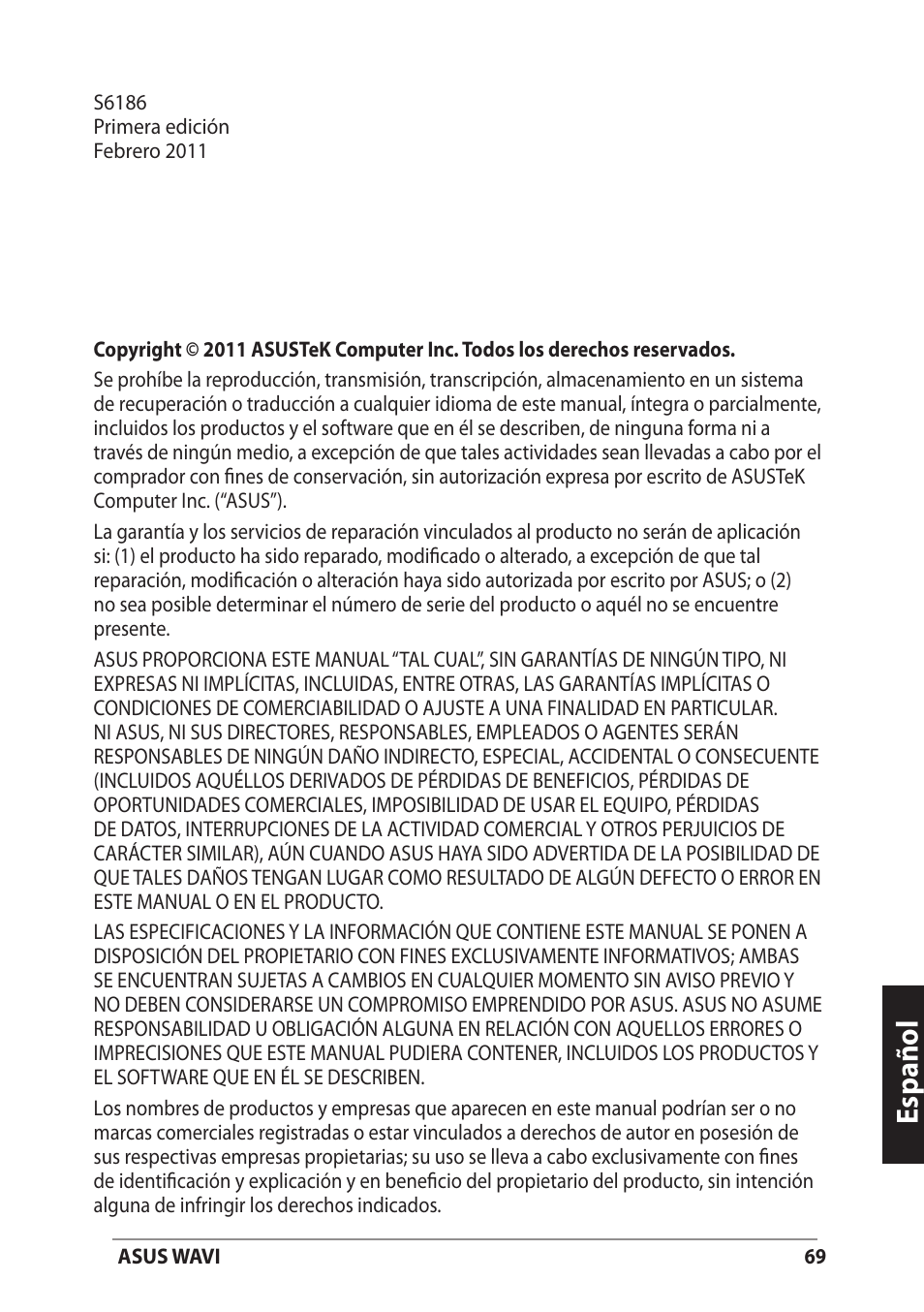 Español | Asus WAVI User Manual | Page 69 / 197