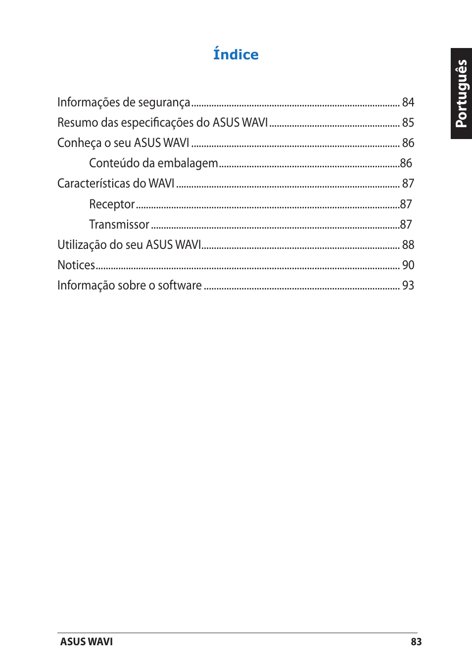 Por tuguês | Asus WAVI User Manual | Page 83 / 197