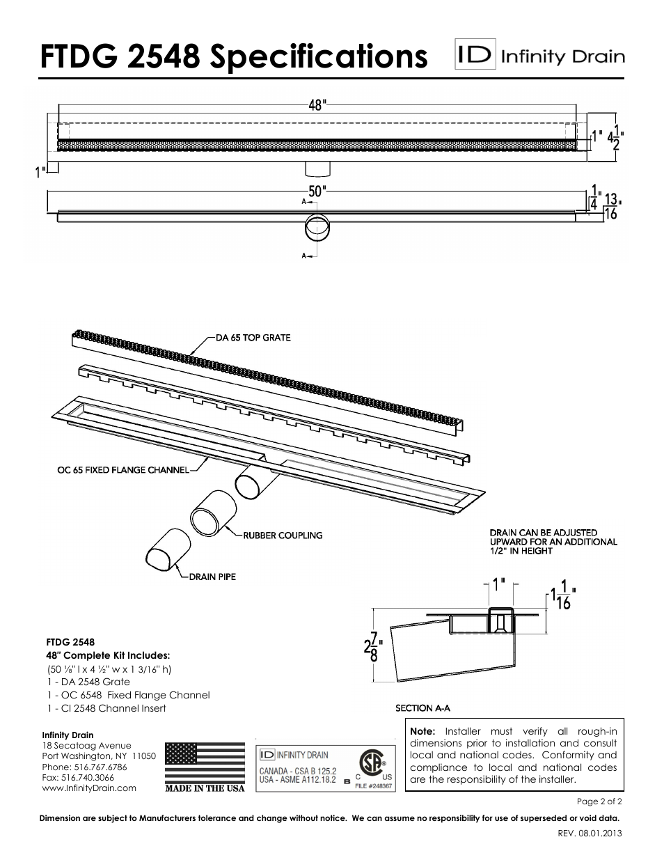 Ftdg 2548 specifications | Infinity Drain FTDG 2548 Series Submittal Sheet User Manual | Page 2 / 2
