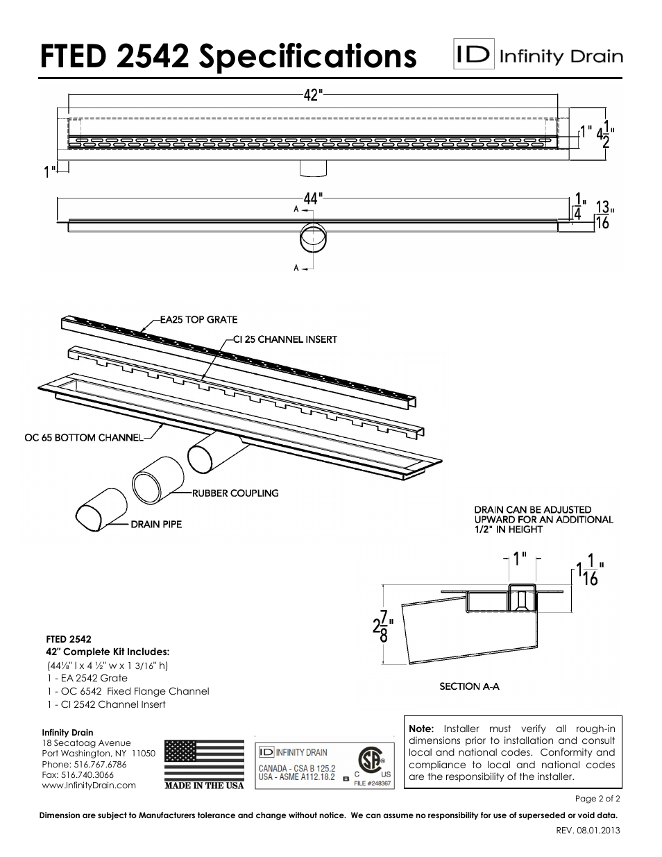 Fted 2542 specifications | Infinity Drain FTED 2542 Series Submittal Sheet User Manual | Page 2 / 2