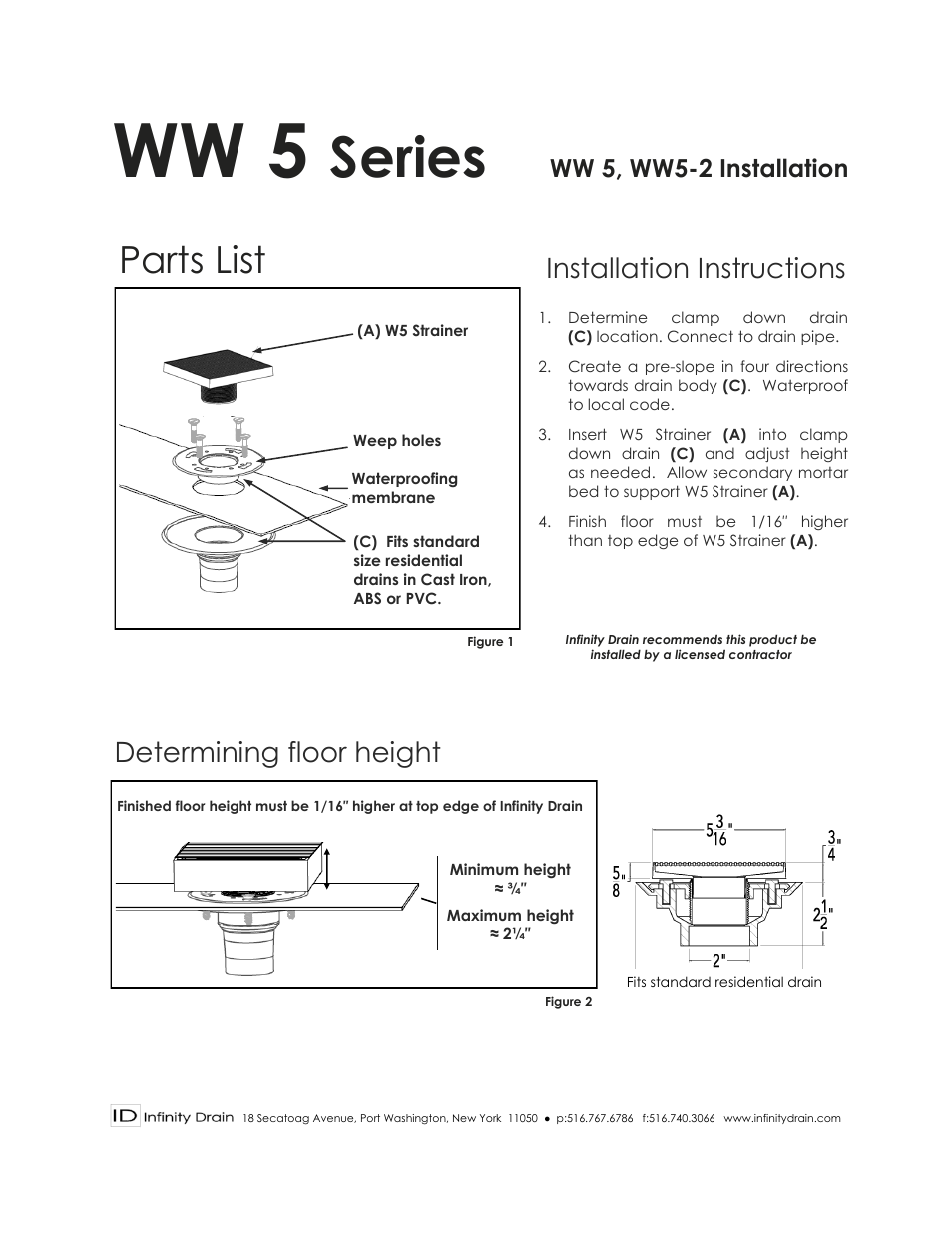 Infinity Drain WW 5 Series Installation Instructions User Manual | 1 page