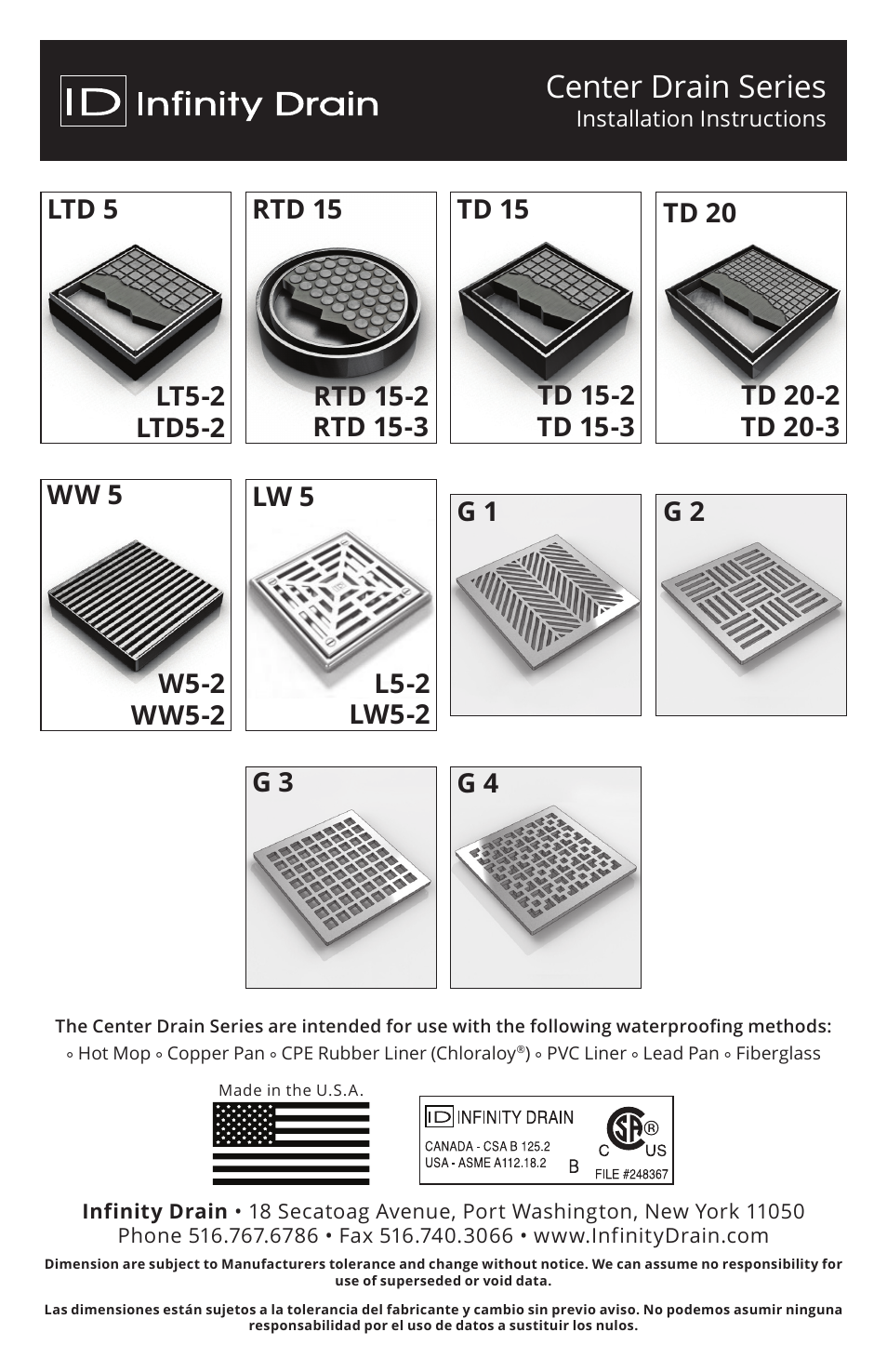 Infinity Drain WW 5 Series Installation Instructions User Manual | 6 pages