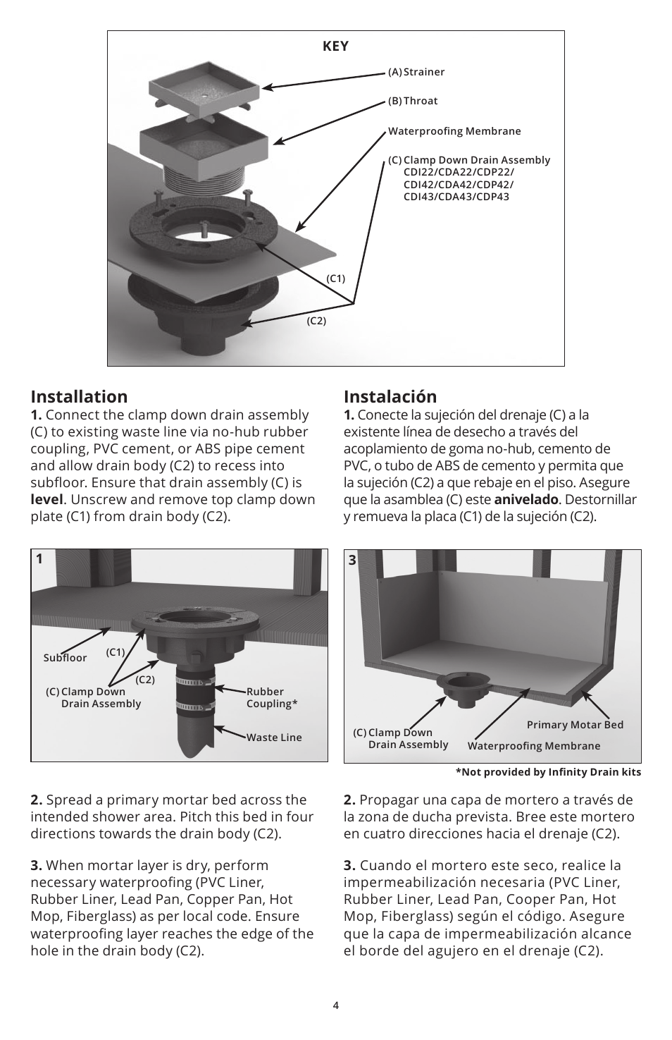 Installation, Instalación | Infinity Drain WW 5 Series Installation Instructions User Manual | Page 4 / 6