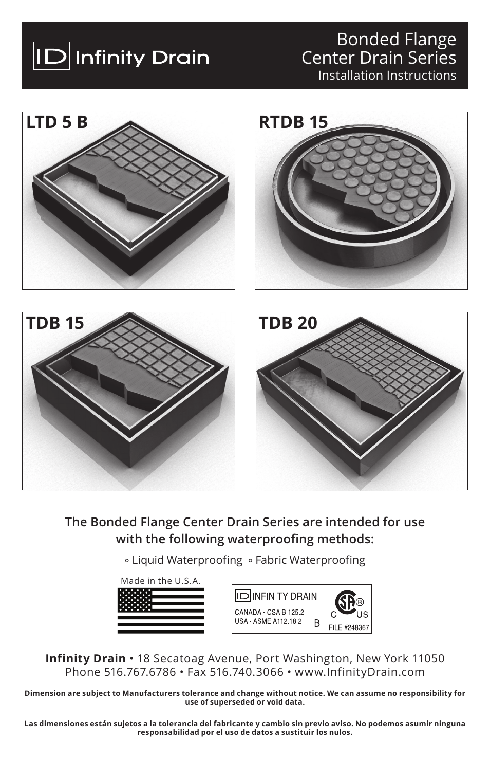 Infinity Drain TDB Series Installation Instructions User Manual | 6 pages