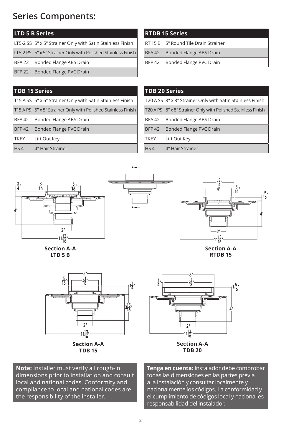 Series components | Infinity Drain TDB Series Installation Instructions User Manual | Page 2 / 6