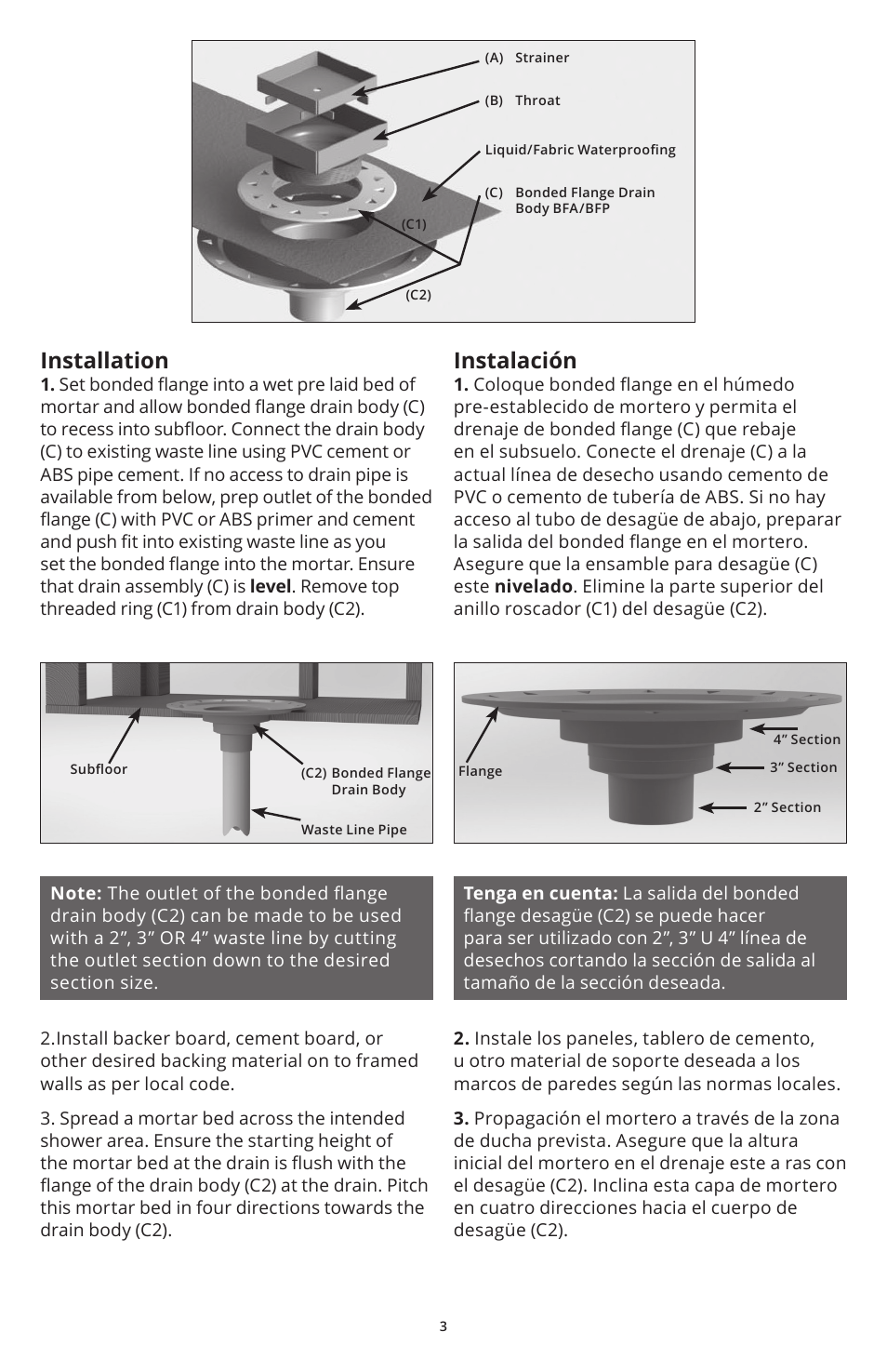 Installation, Instalación | Infinity Drain TDB Series Installation Instructions User Manual | Page 3 / 6