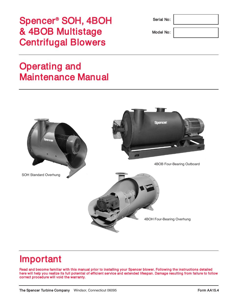 Spencer 4BOB Multistage Centrifugal Blowers User Manual | 20 pages