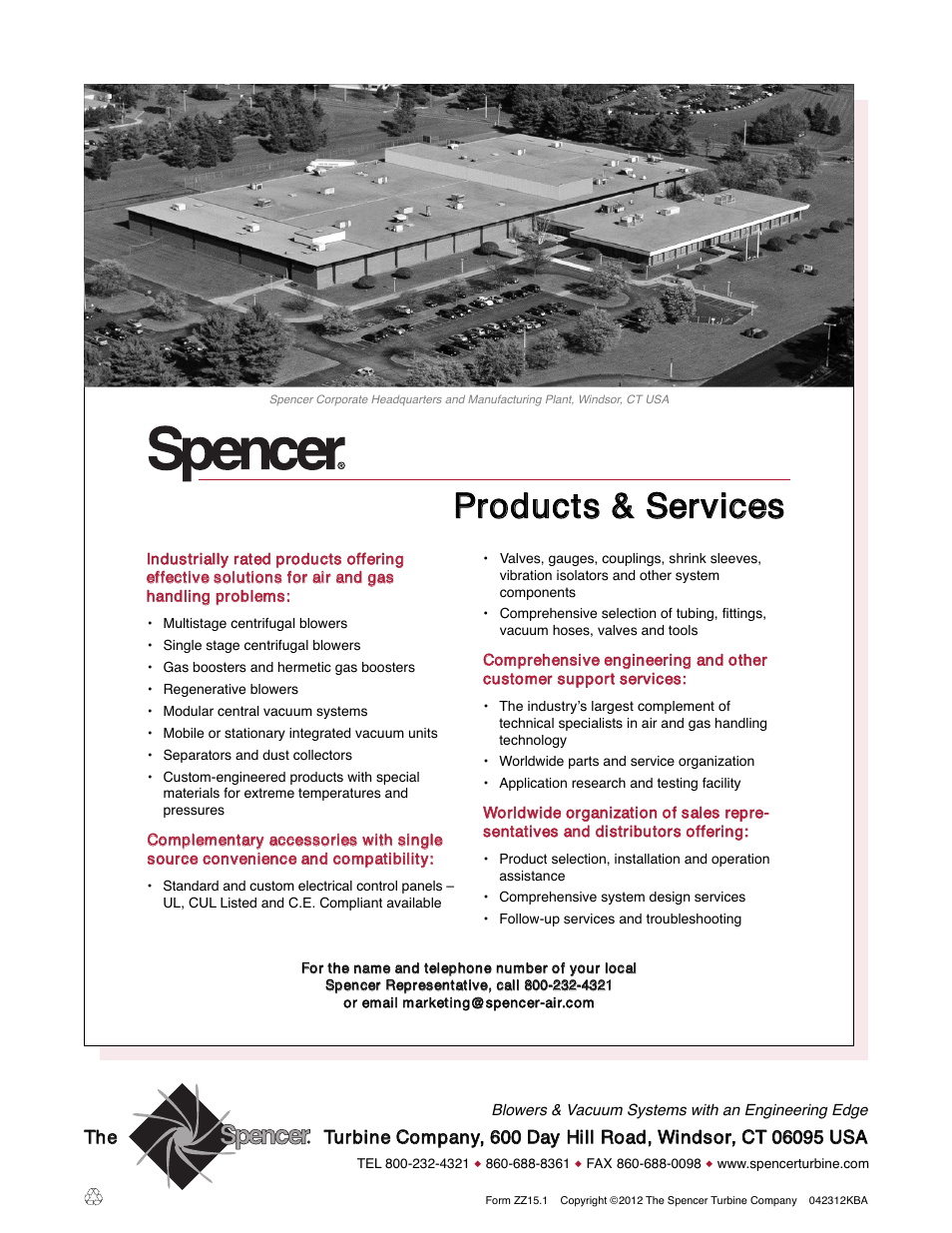 Pprroodduuccttss && sseerrvviicceess | Spencer VB055 Vortex Regenerative Blowers User Manual | Page 20 / 20