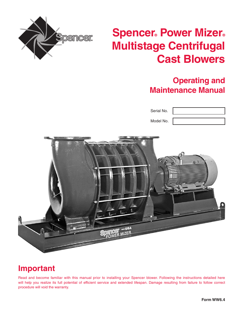 Spencer Power Mizer Multistage Centrifugal Cast Blowers User Manual | 16 pages