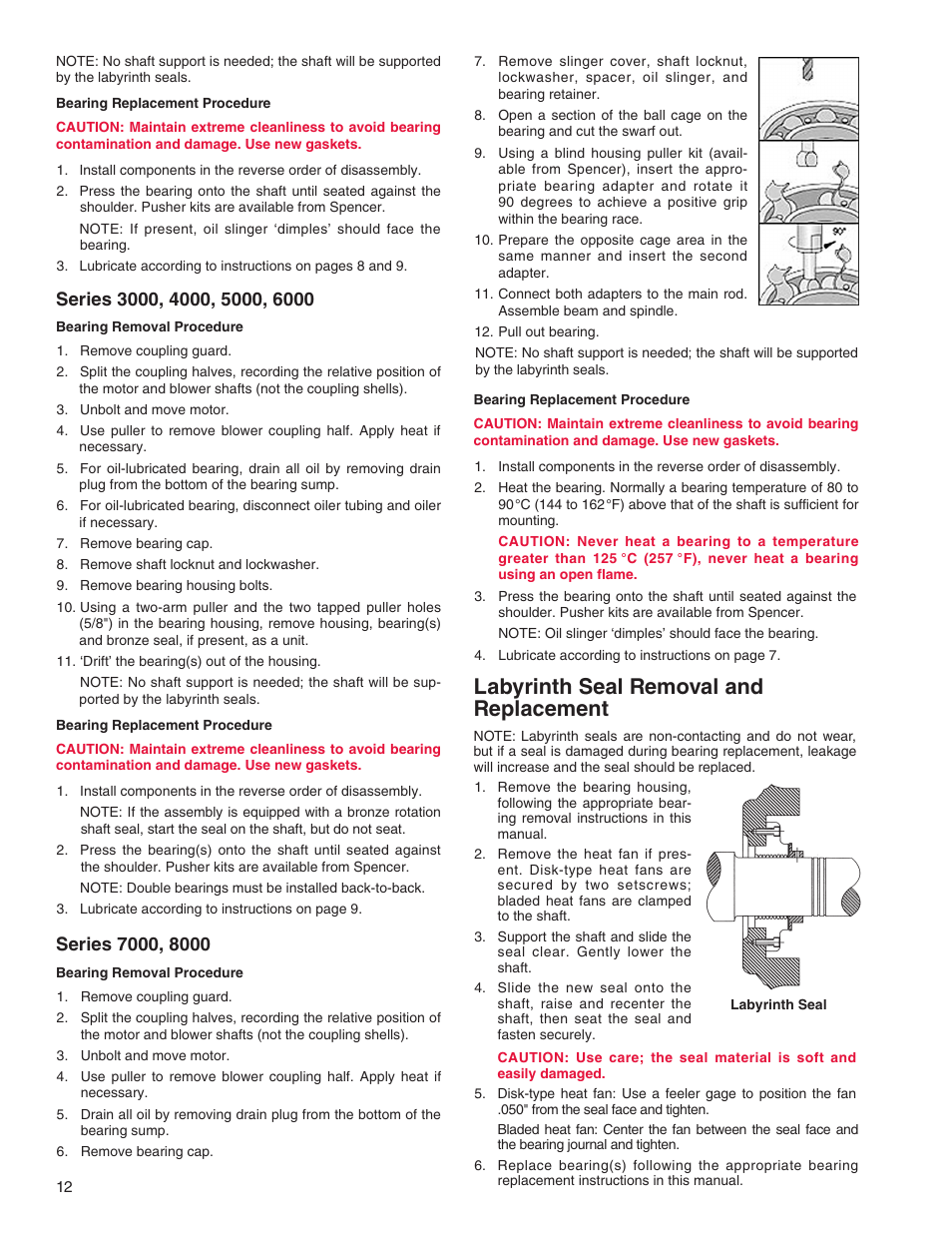 Labyrinth seal removal and replacement | Spencer Power Mizer Multistage Centrifugal Cast Blowers User Manual | Page 12 / 16