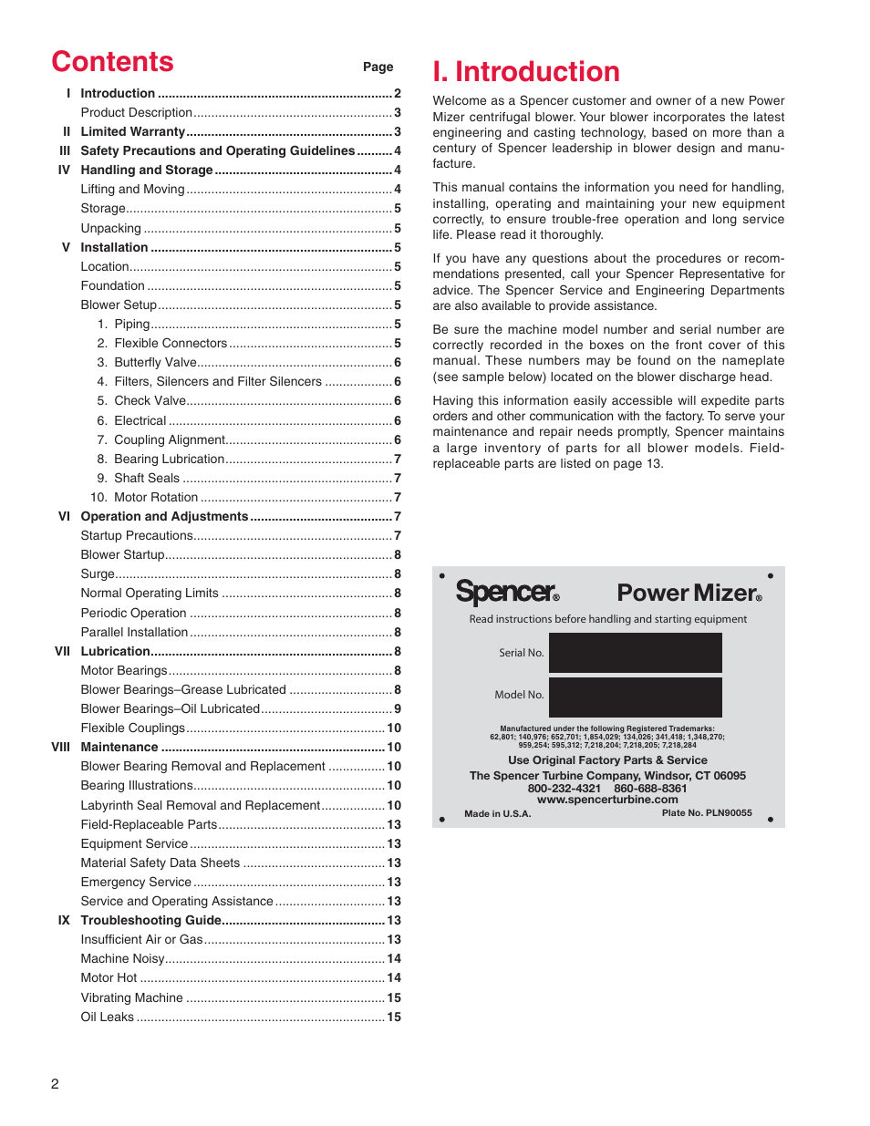 Spencer Power Mizer Multistage Centrifugal Cast Blowers User Manual | Page 2 / 16