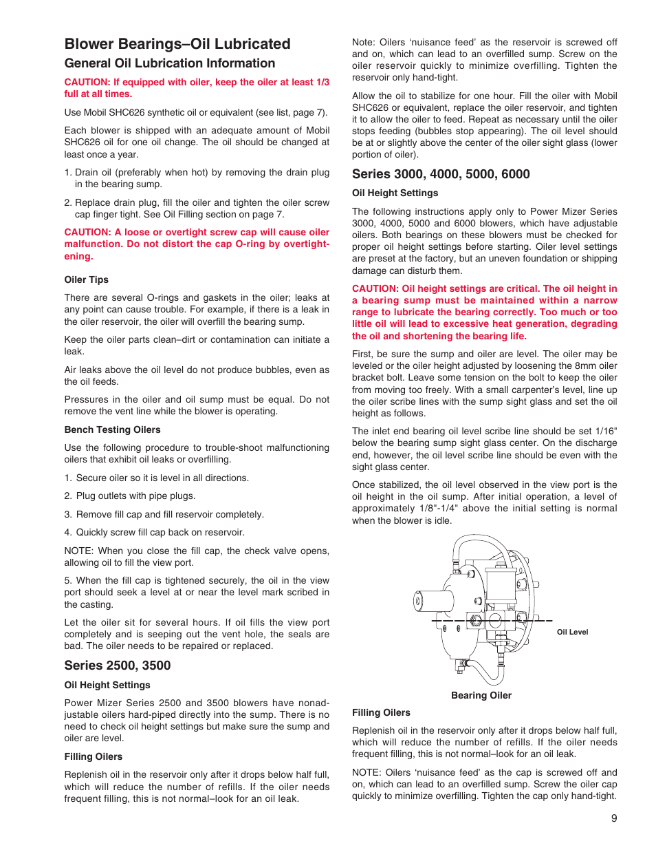 Blower bearings–oil lubricated, General oil lubrication information | Spencer Power Mizer Multistage Centrifugal Cast Blowers User Manual | Page 9 / 16