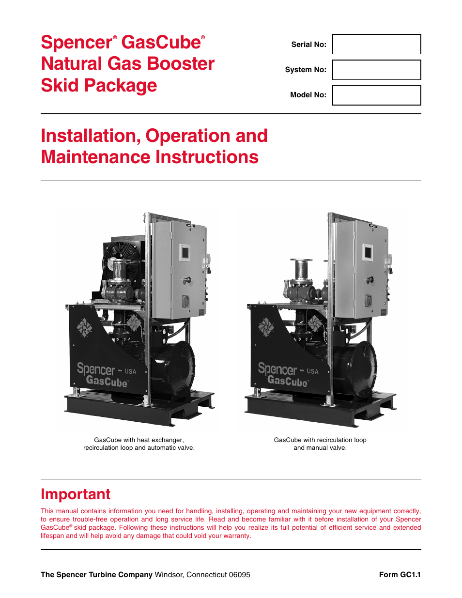 Spencer GasCube Natural Gas Booster Skid Package User Manual | 16 pages