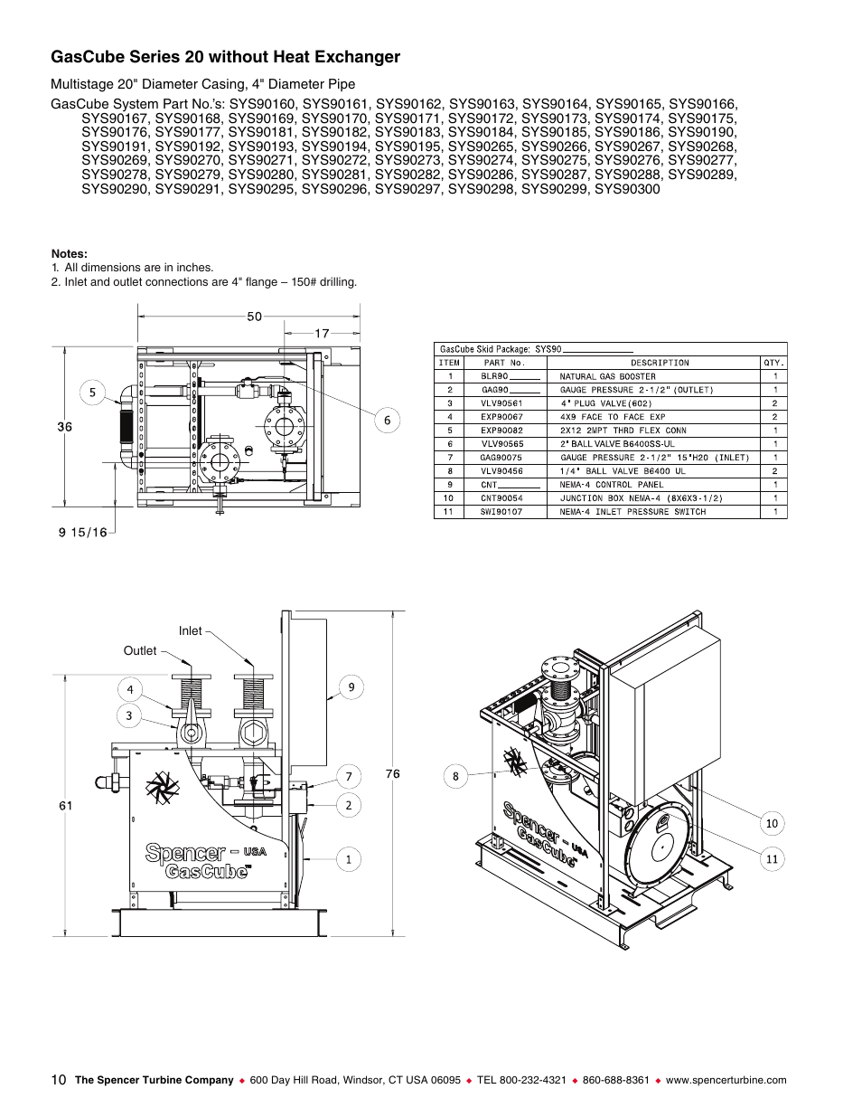 Gascube series 20 without heat exchanger | Spencer GasCube Natural Gas Booster Skid Package User Manual | Page 10 / 16