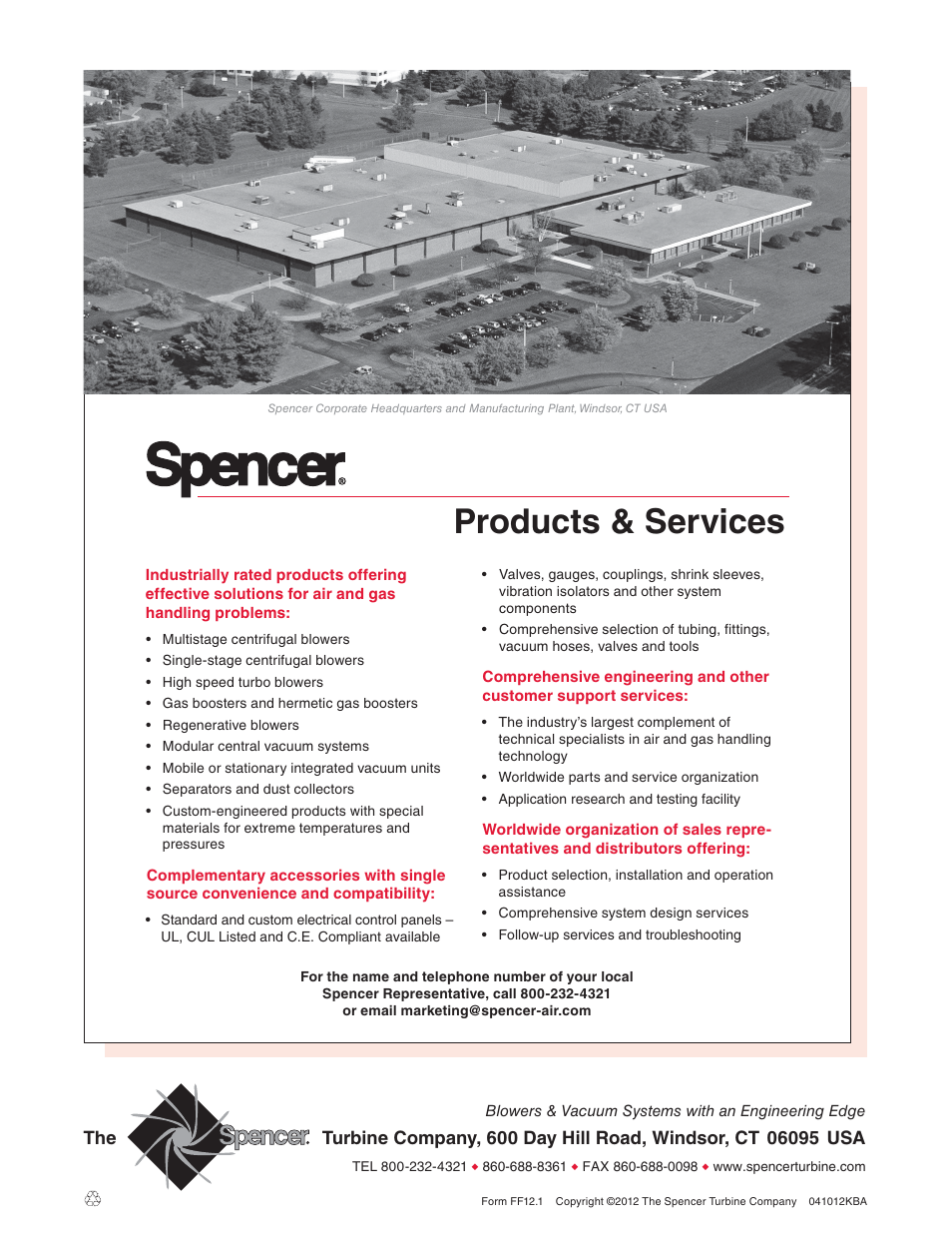 Products & services | Spencer Single-Stage Scroll Blowers User Manual | Page 12 / 12