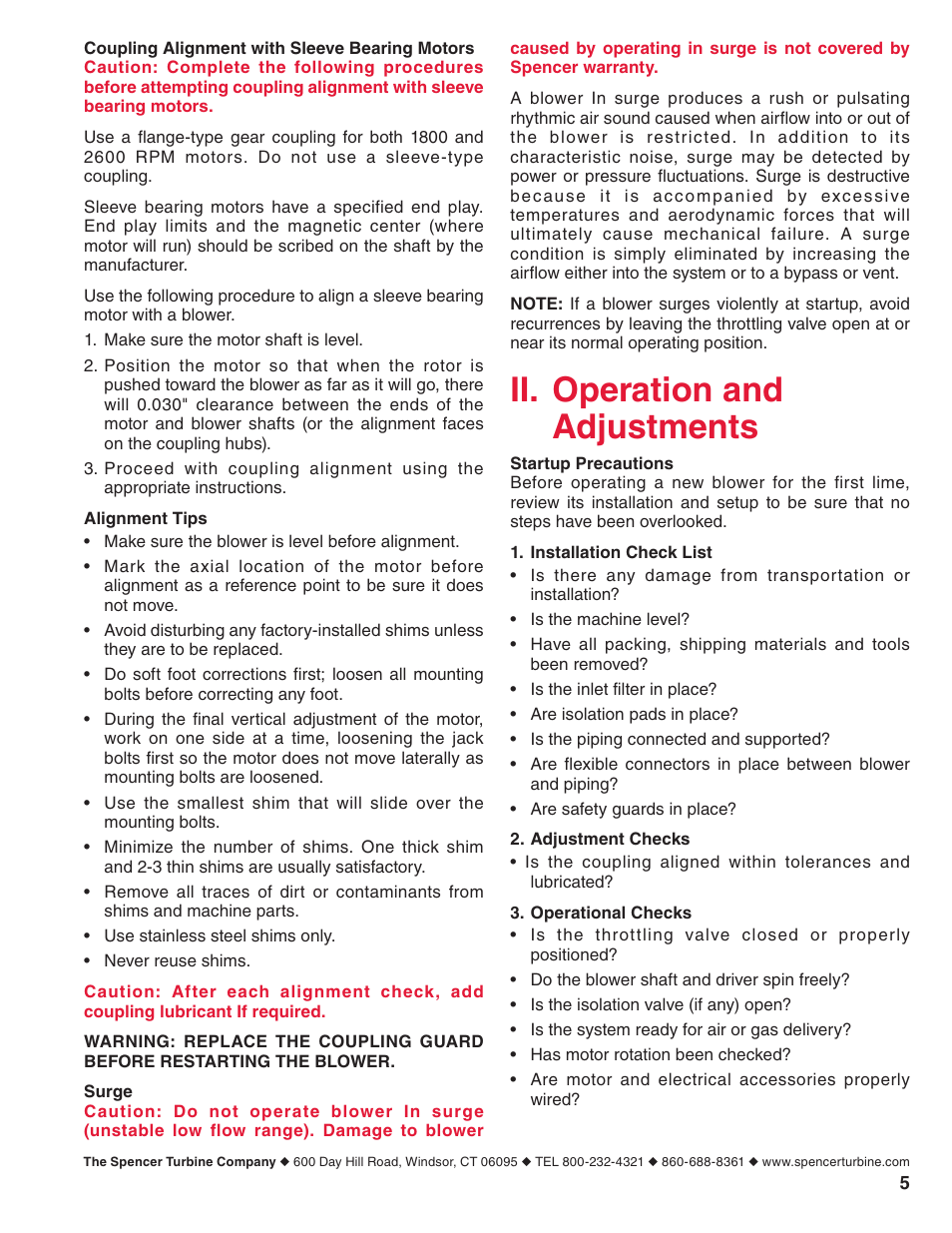 Ii. operation and adjustments | Spencer Single-Stage Scroll Blowers User Manual | Page 5 / 12