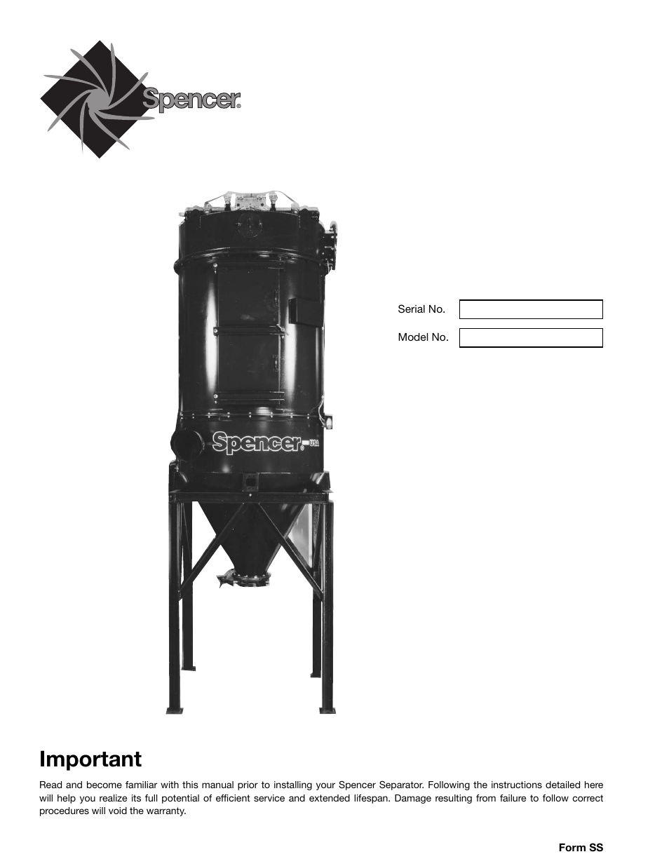 Spencer Jet-Clean Cartridge Separator User Manual | 8 pages