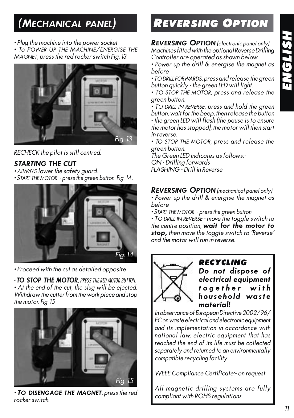 English, Eversing, Ption | Echanical, Panel | Unibor Hydrobor HUW150 User Manual | Page 11 / 44