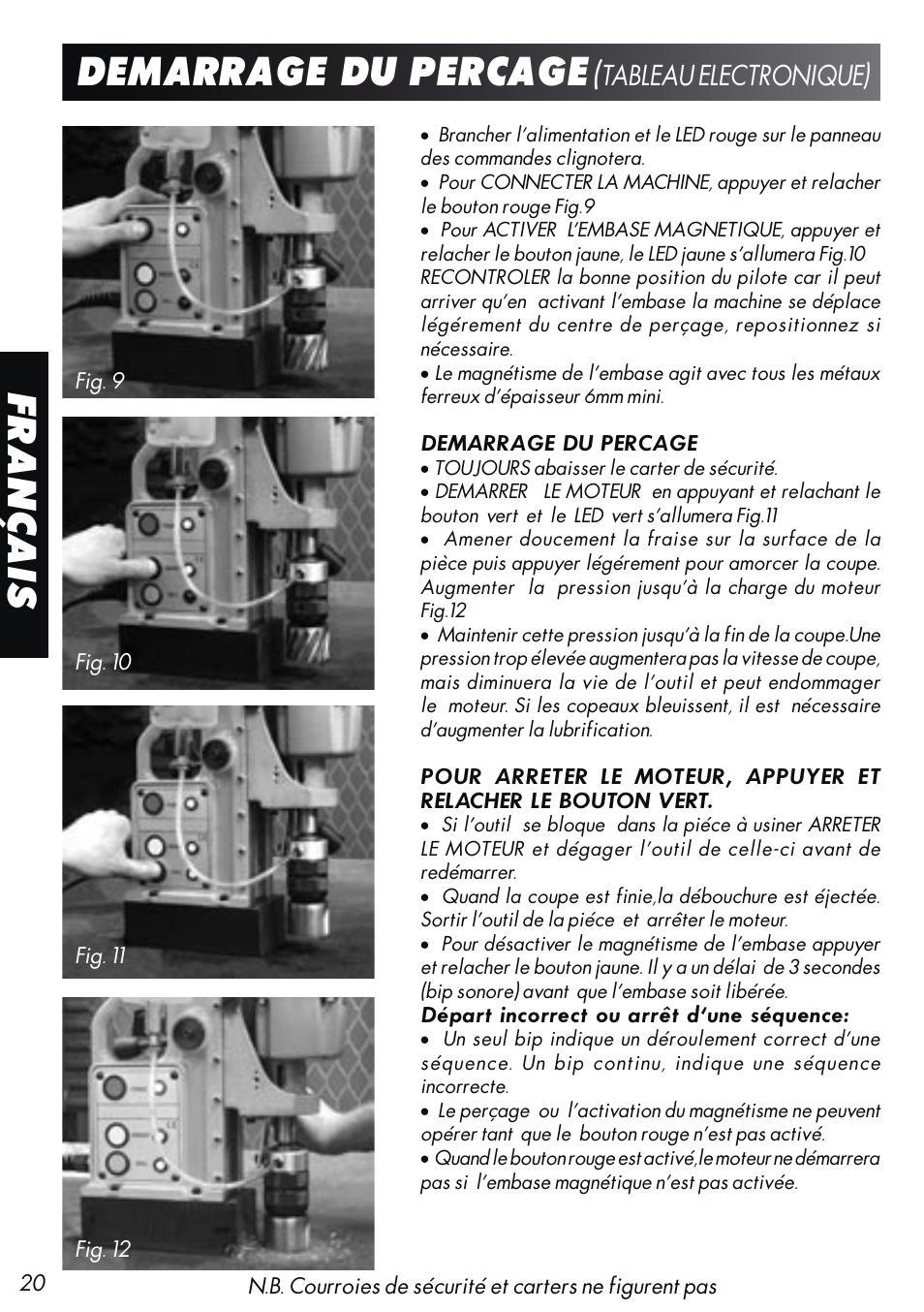 Français demarrage du percage, Tableau electronique) | Unibor Hydrobor HUW150 User Manual | Page 20 / 44