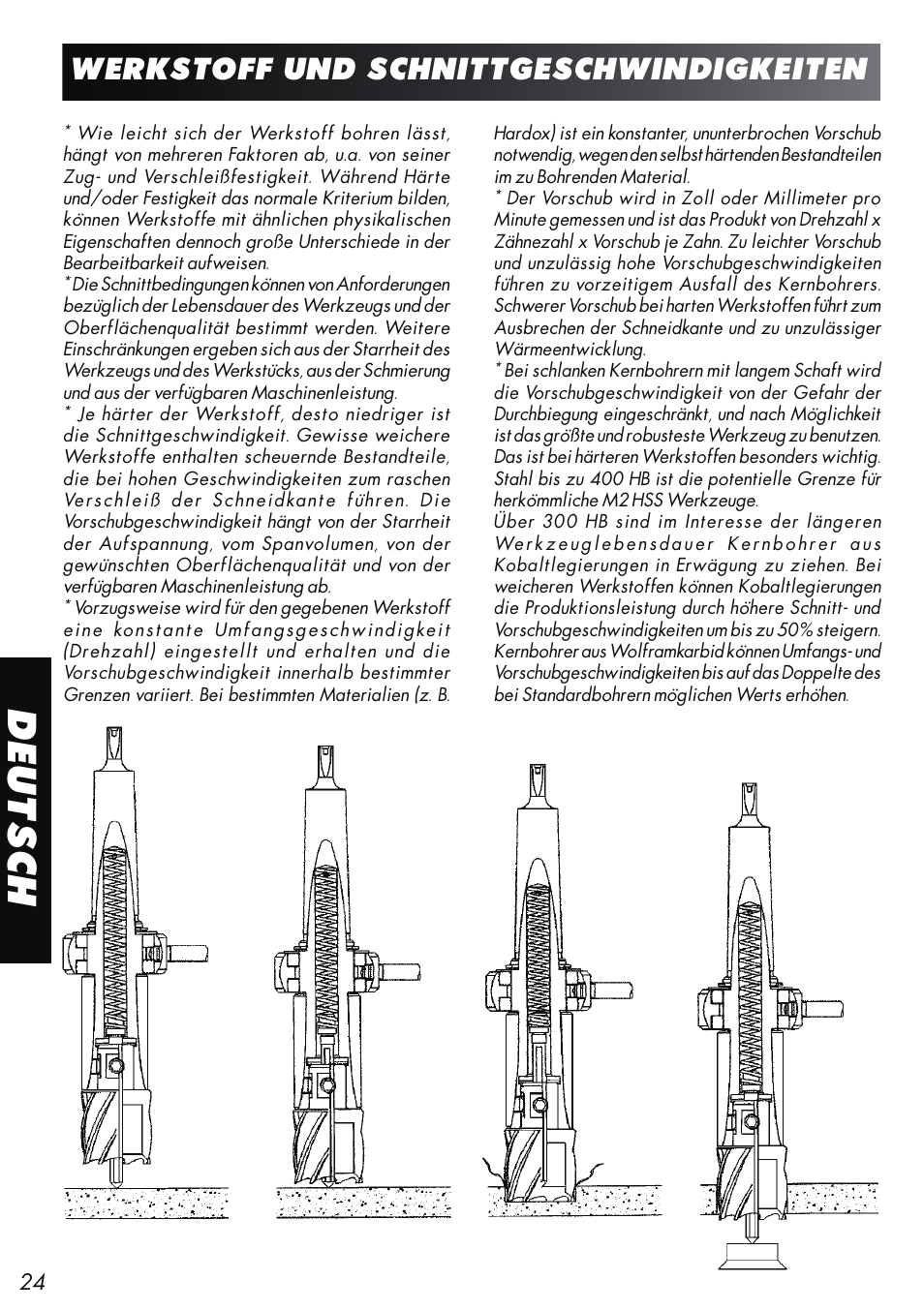Deutsch, Werkstoff und schnittgeschwindigkeiten | Unibor Hydrobor HUW150 User Manual | Page 24 / 44