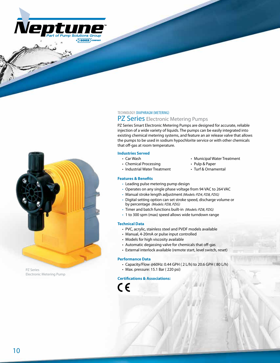 Pz series, Electronic metering pumps | Pump Solutions Group Neptune User Manual | Page 10 / 20