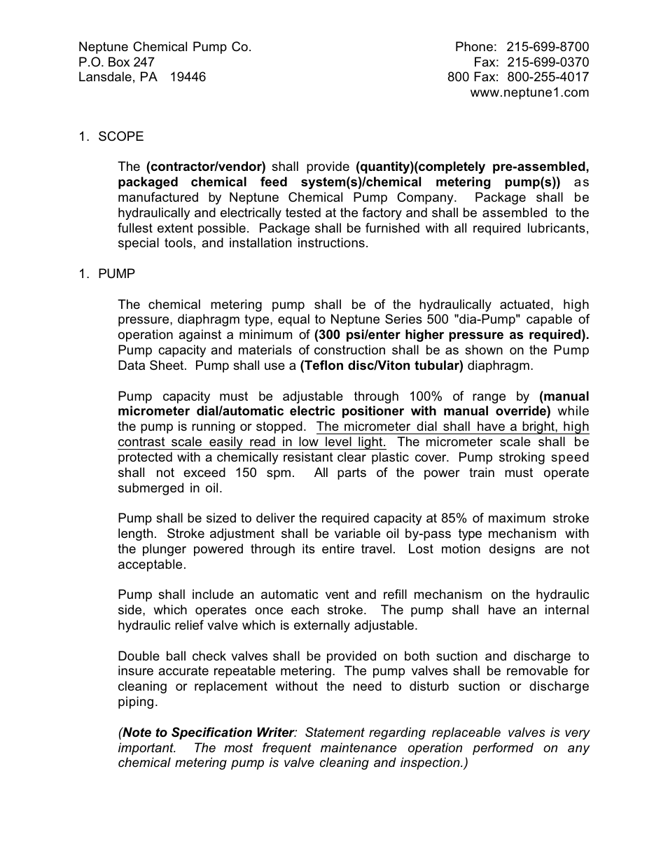 Pump Solutions Group Neptune Series 500 Specs Industrial User Manual | Page 2 / 7