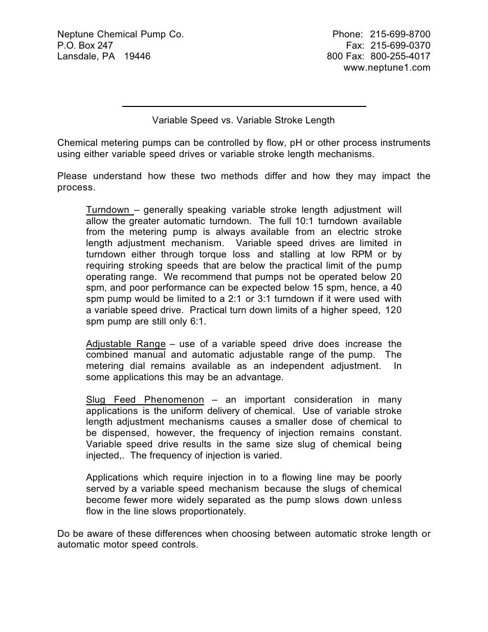 Automatic proportional control | Pump Solutions Group Neptune Series 500 Specs Industrial User Manual | Page 7 / 7
