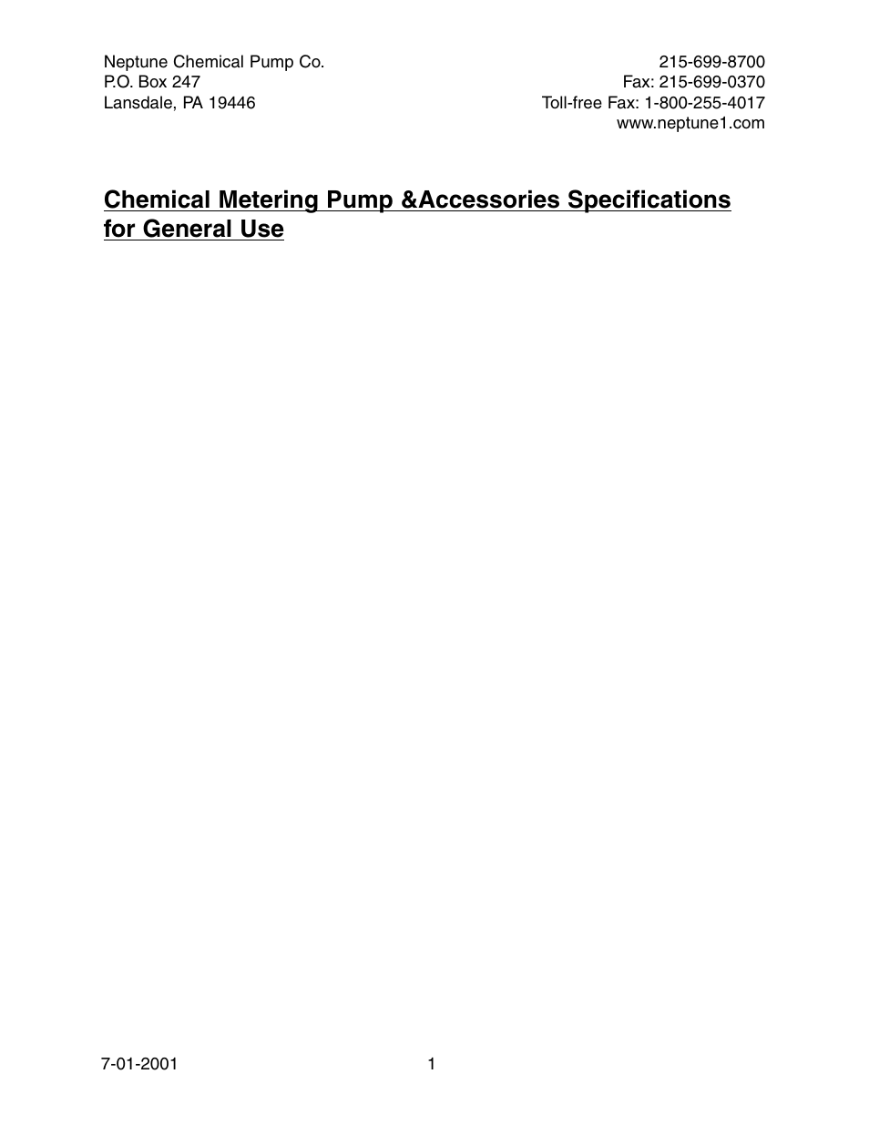 Pump Solutions Group Neptune Series 500 Specs Municipal User Manual | 4 pages