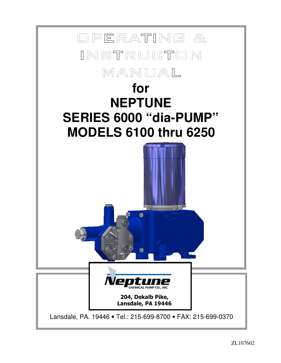 Pump Solutions Group Neptune Series 6000 dia-PUMP MODELS 6100 thru 6250 User Manual | 27 pages