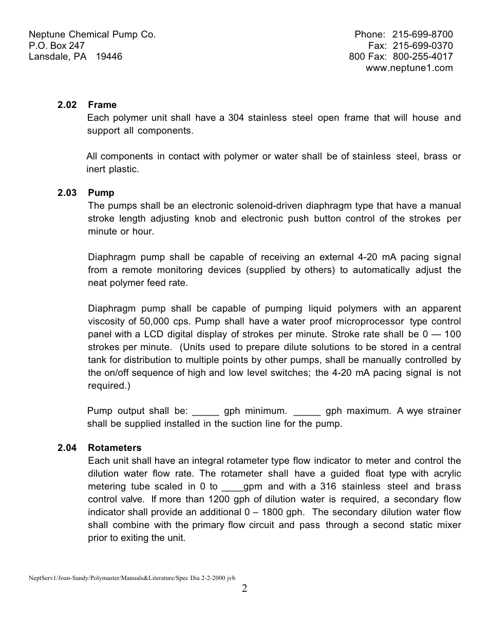 Pump Solutions Group Neptune Polymaster Specs User Manual | Page 2 / 6