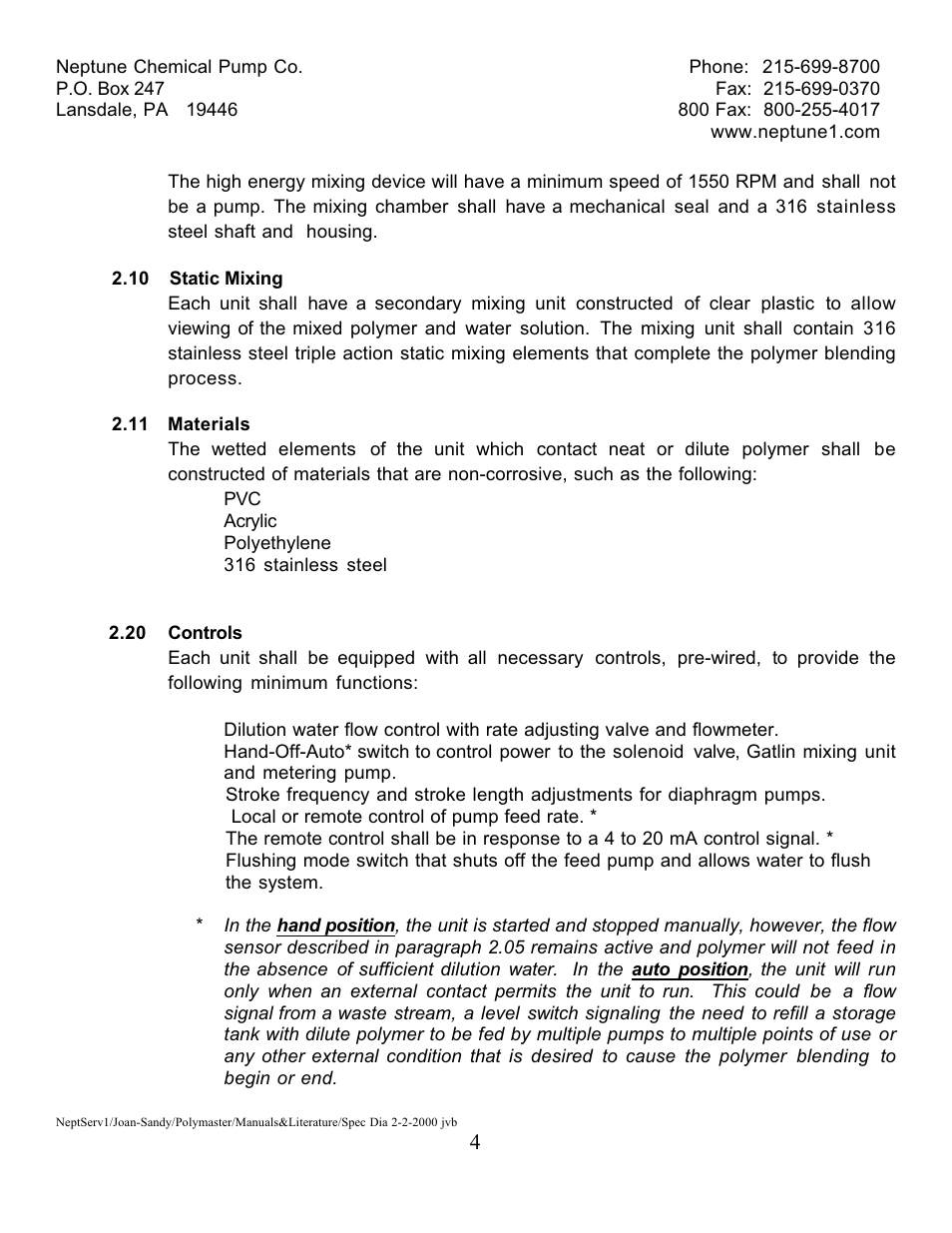 Pump Solutions Group Neptune Polymaster Specs User Manual | Page 4 / 6