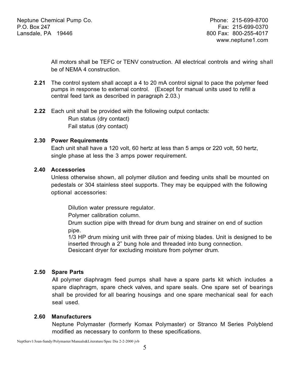 Pump Solutions Group Neptune Polymaster Specs User Manual | Page 5 / 6