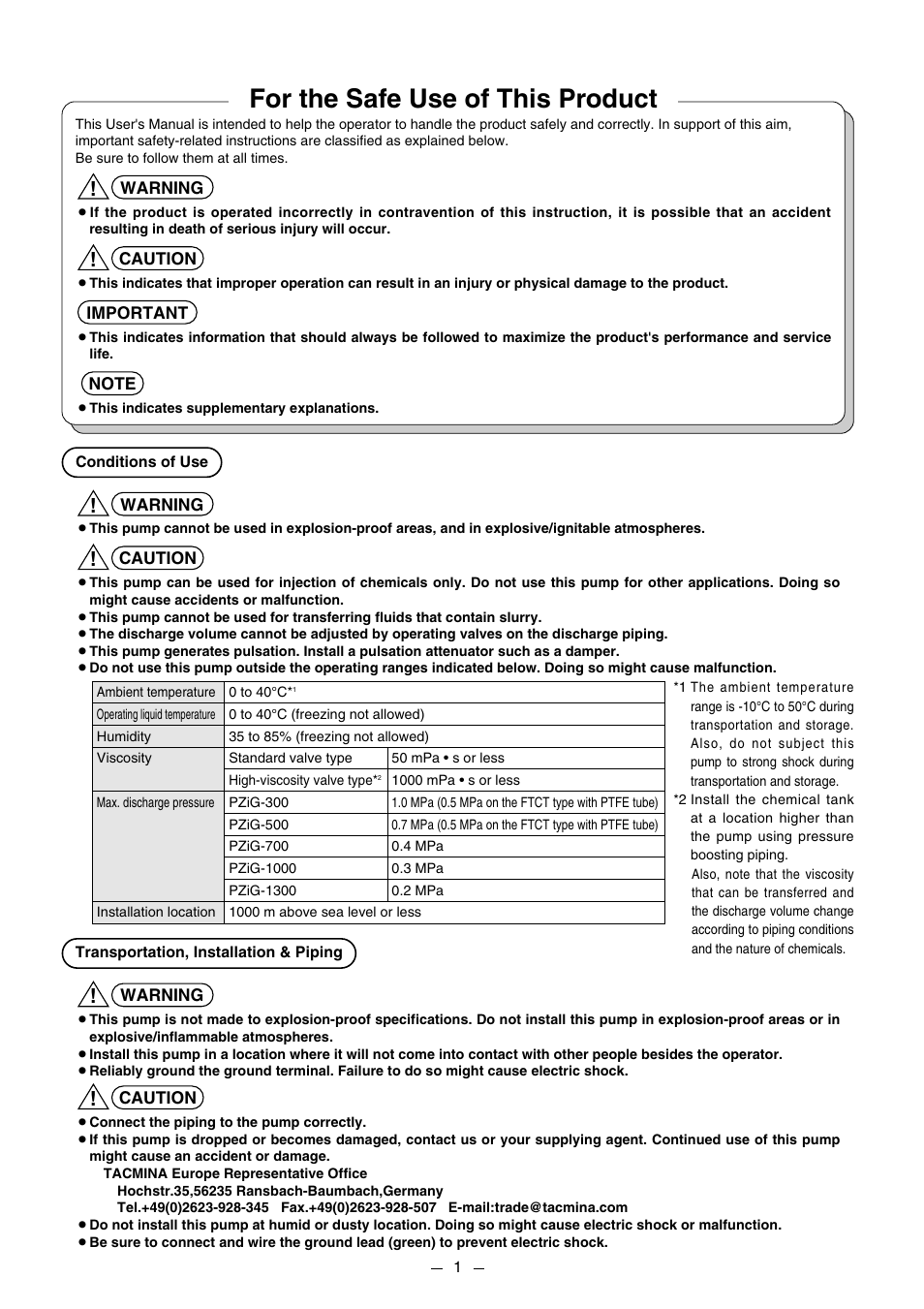 For the safe use of this product | Pump Solutions Group PZiG Series User Manual | Page 2 / 48