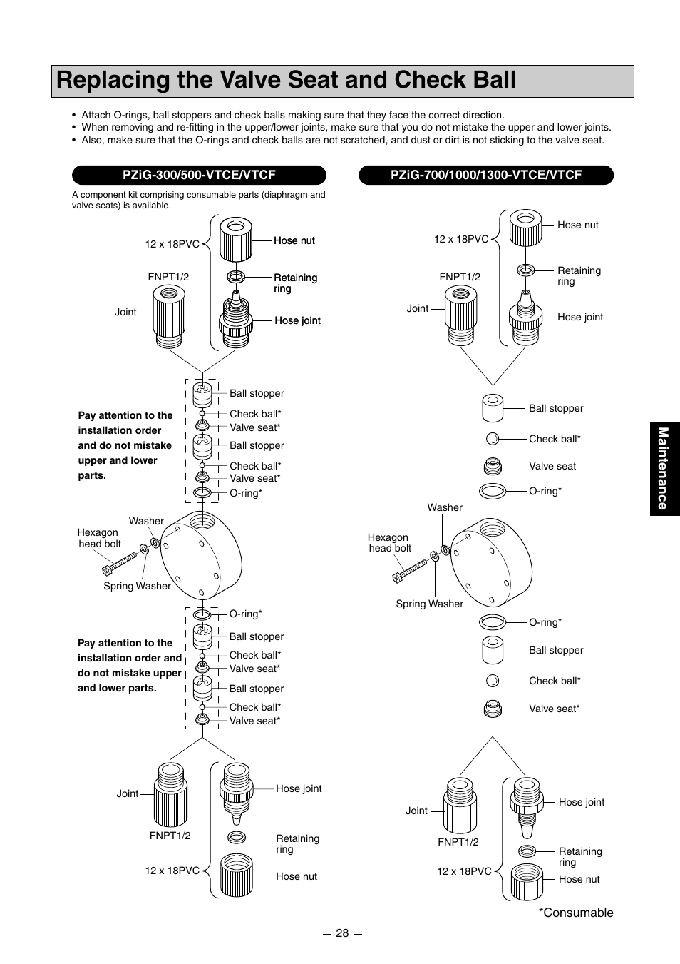 Replacing the valve seat and check ball, Maintenance | Pump Solutions Group PZiG Series User Manual | Page 29 / 48